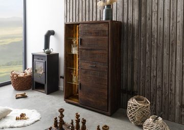 Massivmoebel24 Highboard Akazie 100x40x150 dunkelbraun lackiert BARK #206