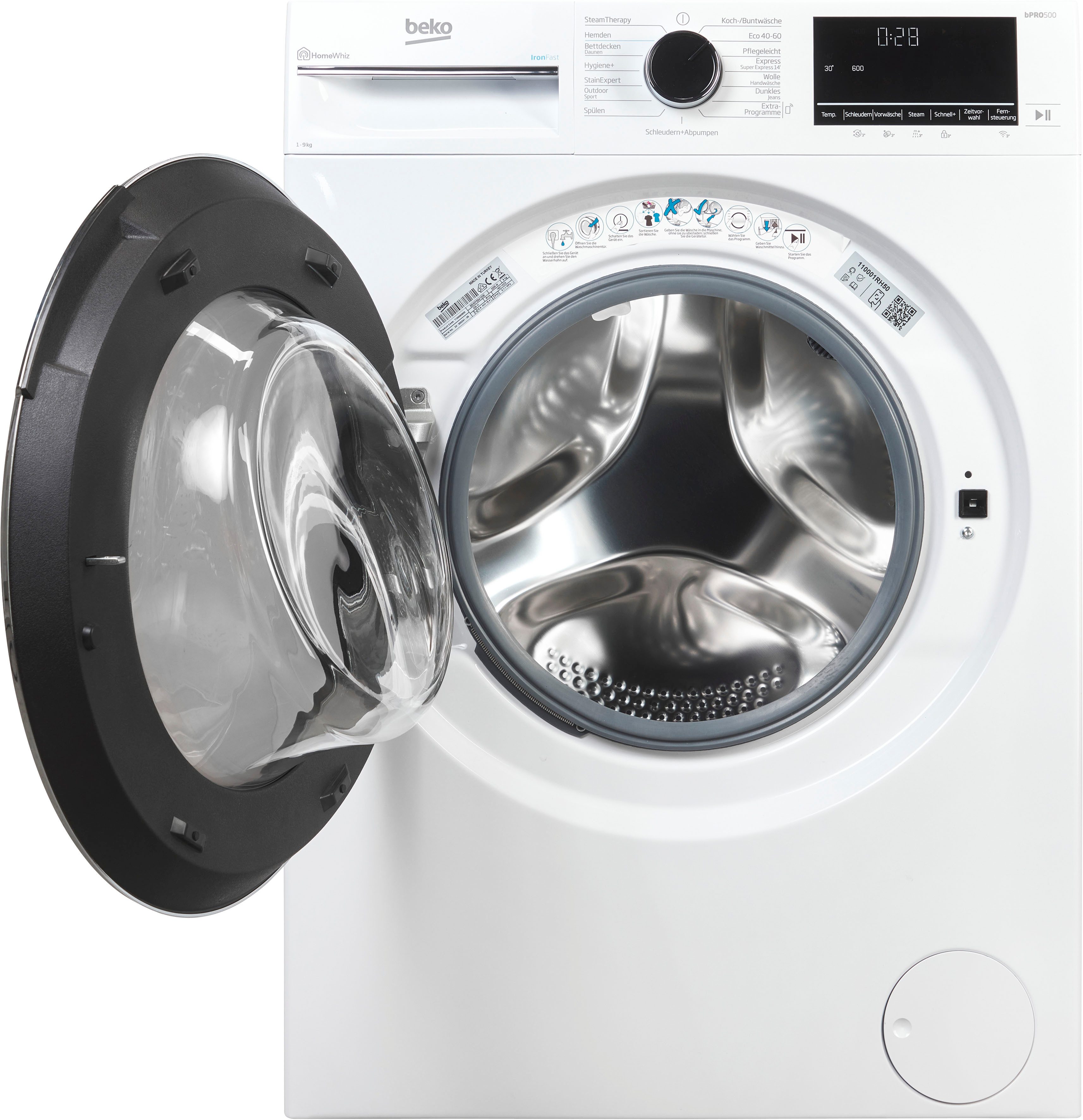 BEKO Waschmaschine B5WF69410W 7100083800, 9 kg, 1400 U/min, Vollelektronik, AddXtra, SteamCure, HomeWhiz