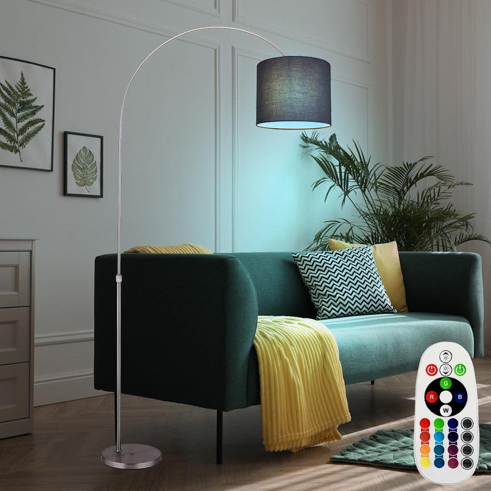 etc-shop LED Stehlampe, Leuchtmittel inklusive, Warmweiß, Farbwechsel, Bogenstehlampe Stoffschirm Stehlampe gebogen