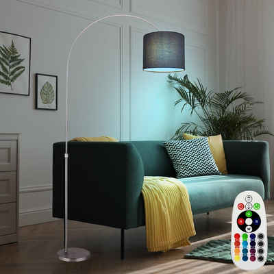 etc-shop LED Stehlampe, Leuchtmittel inklusive, Warmweiß, Farbwechsel, Bogenstehlampe Stoffschirm Stehlampe gebogen