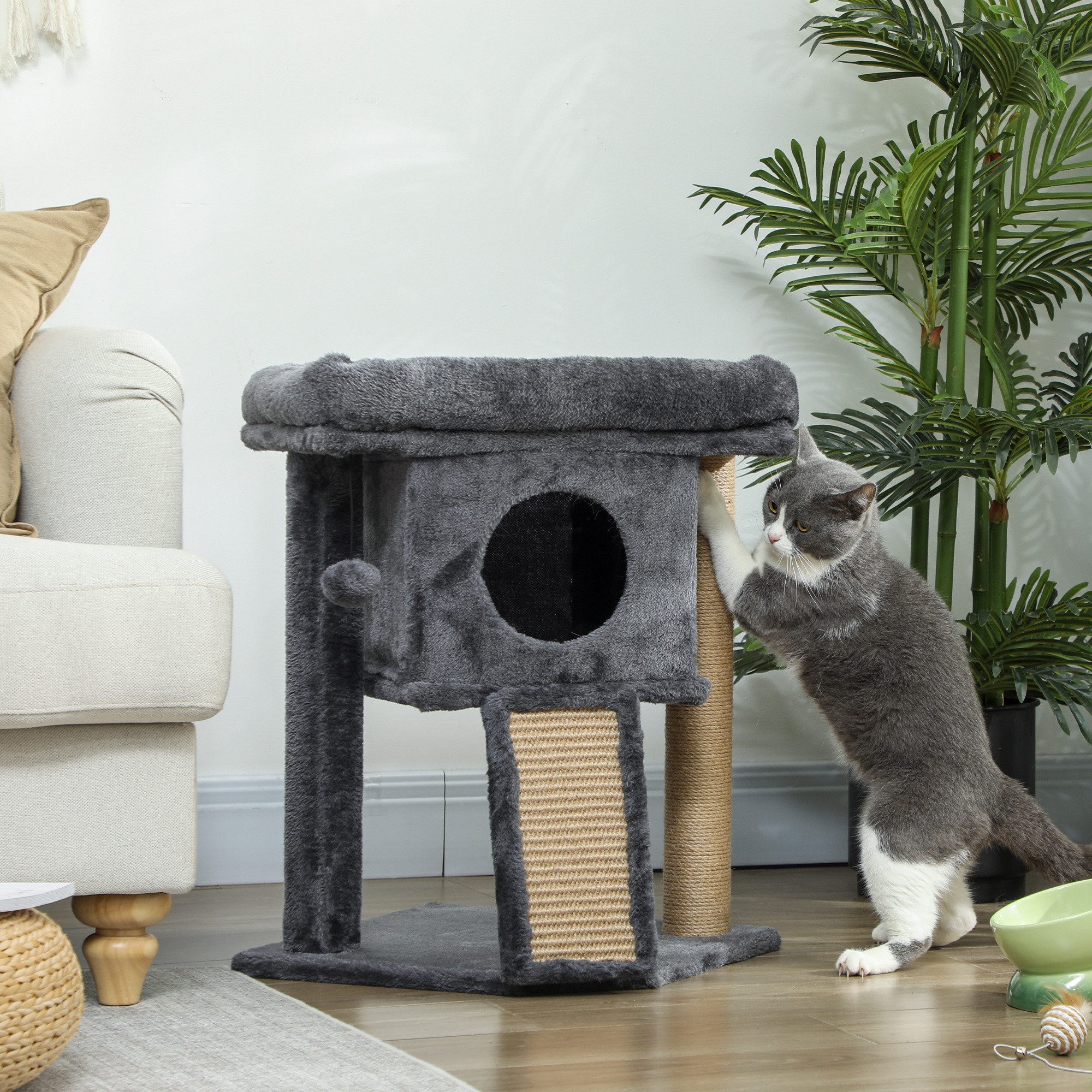 PawHut Kratzbaum Kleiner Katzenturm mit Höhle, Spielball, Katzenkratzbaum, Geeignet für Katzen bis 5 kg