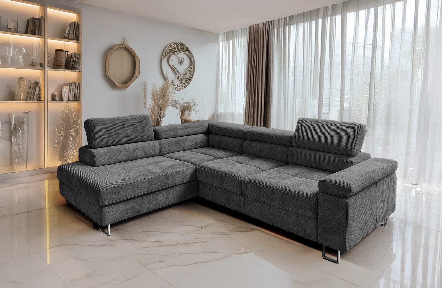 Goldstoff Ecksofa mit Schlaffunktion, Cord Couch für Wohnzimmer - Cord Ecks günstig online kaufen