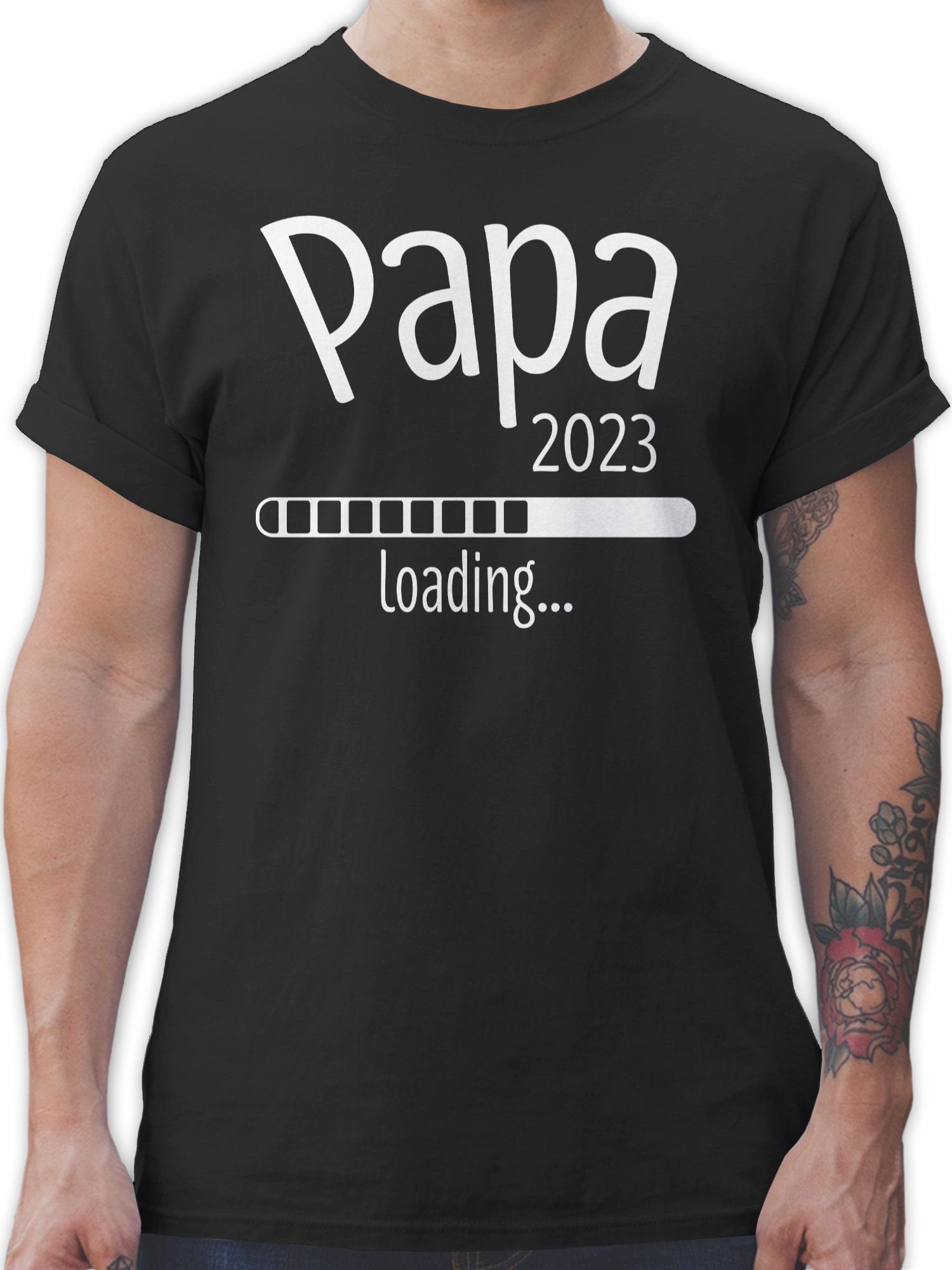 Shirtracer T-Shirt Papa 2023 loading Vatertag Geschenk für Papa 01 Schwarz