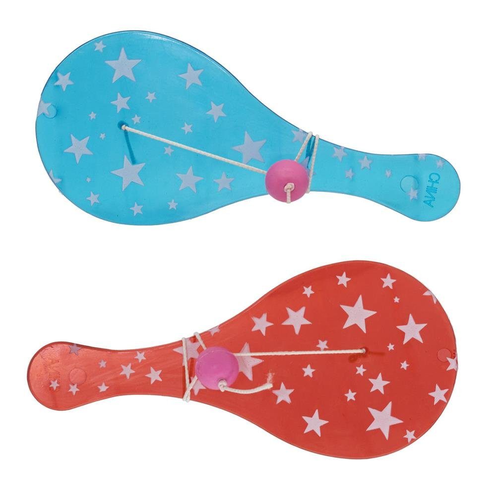 Idena Spiel Partyspaß Paddleballs 4 Stück, mit Kunststoff Schlägern in rot und blau Mitgebsel Kindergeburtstag