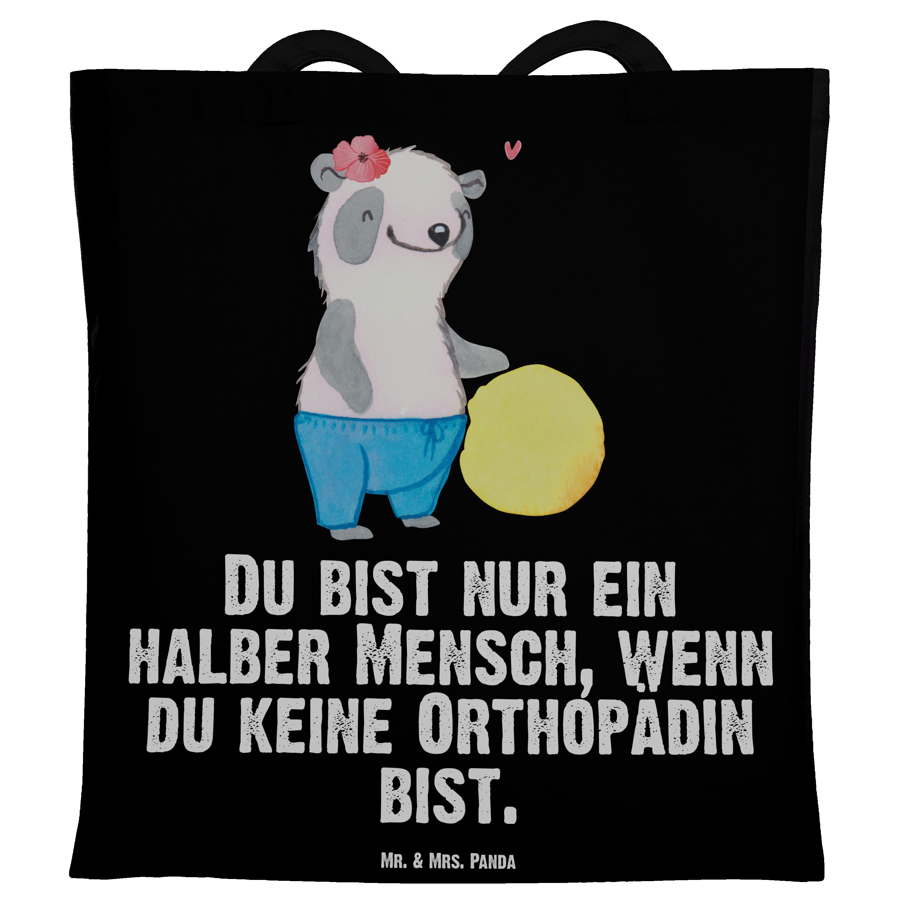 Mr. & Mrs. Panda Tragetasche Orthopädin mit Herz - Schwarz - Geschenk, Praxis, Stoffbeutel, Einkau (1-tlg)