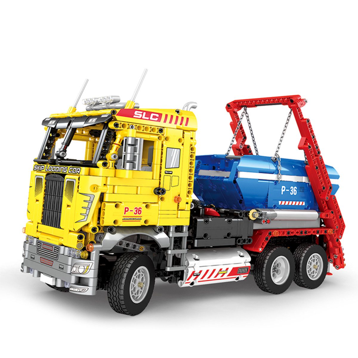 Reobrix 22016 Spielbausteine, (Klemmbaustein Bausatz, 1918 St., Bauset), RC Container LKW mit kippbarem Container und Motorfunktionen