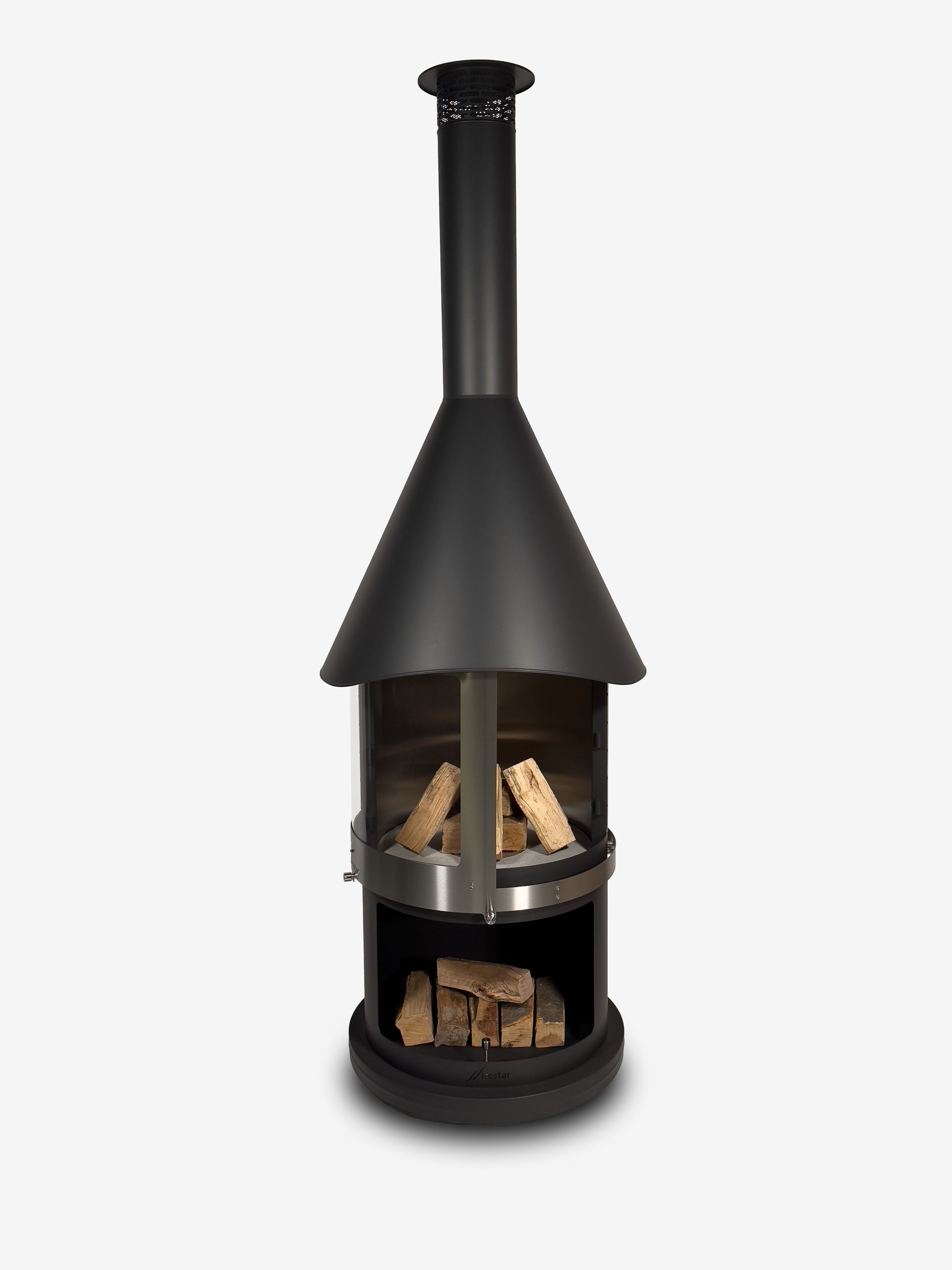 Firestar Gartenkamine Grillkamin DN 800 Swing Glas 3. Generation NEU Edelstahl schwarz Grillkamin Kamin