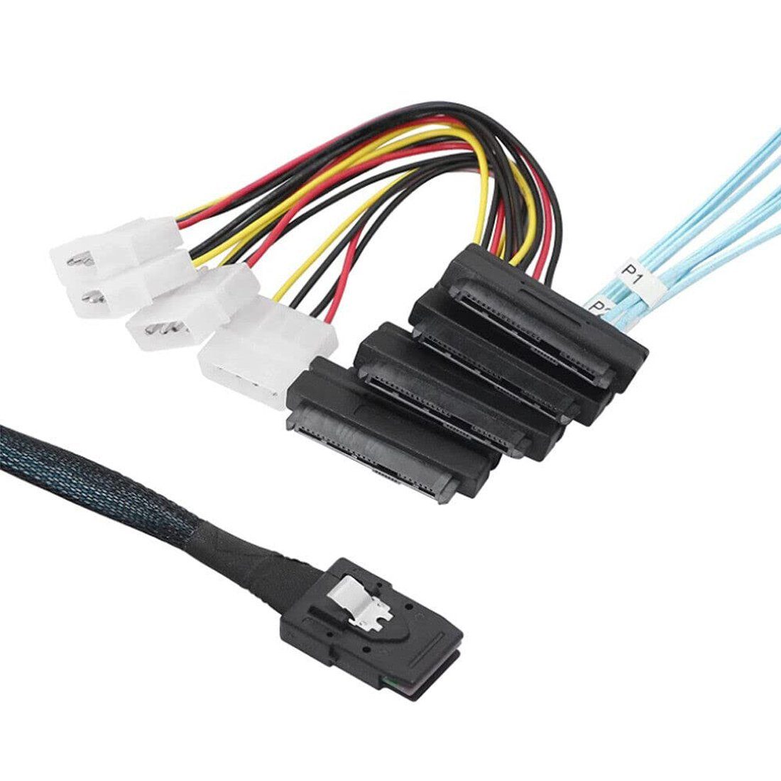 Bolwins P47C Mini SAS 36P SFF-8087 zu 4x 29P SFF-8482 Molex Strom Datenkabel Computer-Kabel, Mini SAS 36P SFF-8087 Stecker, 4x SAS 29P SFF-8482 Buchse (100 cm), Punkt-zu-Punkt-SCSI, Hot-Swap, Plug and Play