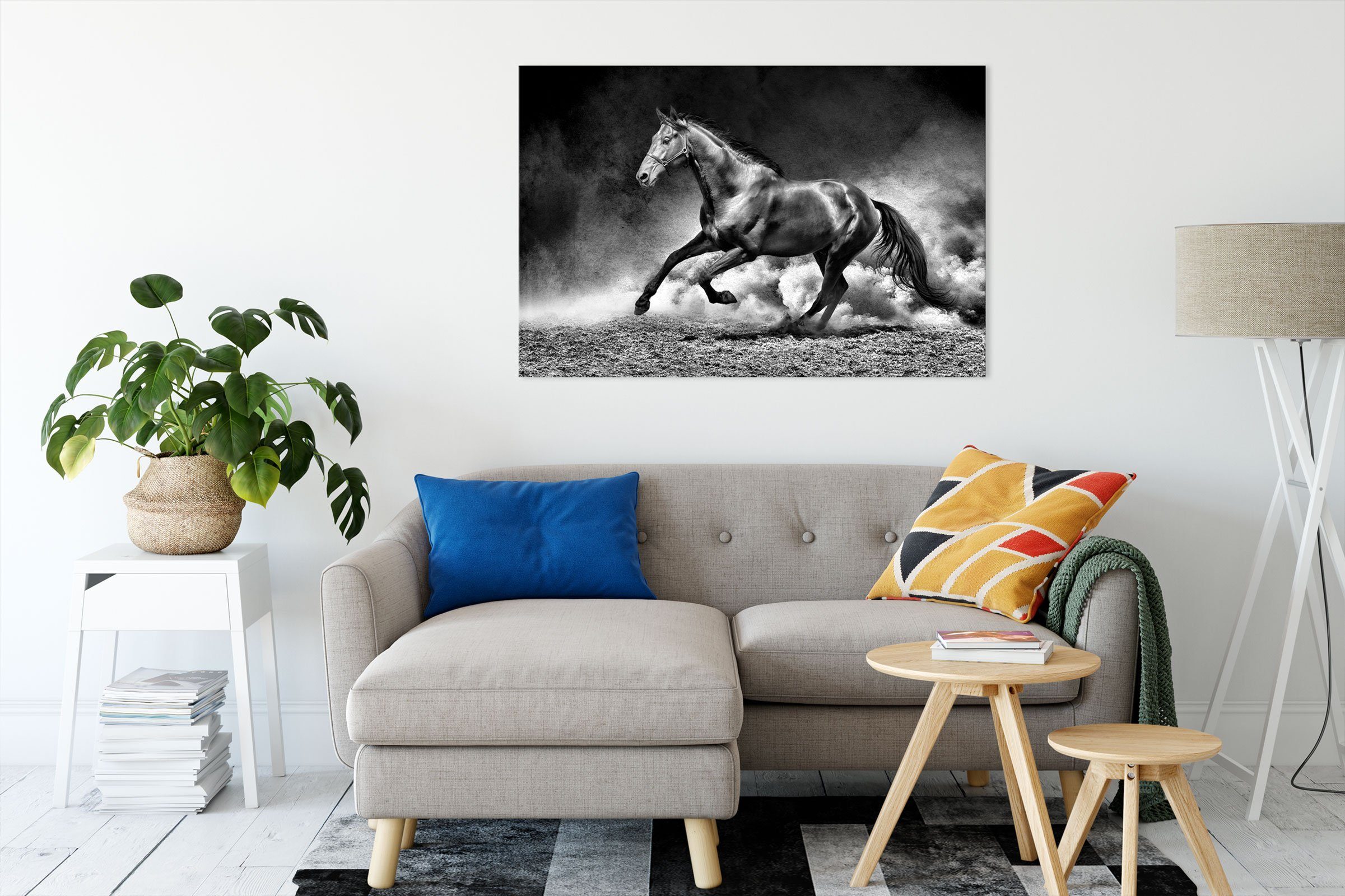 Leinwandbild Pferd, bespannt, inkl. (1 Leinwandbild Zackenaufhänger Pixxprint St), Sonnenuntergang, fertig Sonnenuntergang, Pferd,