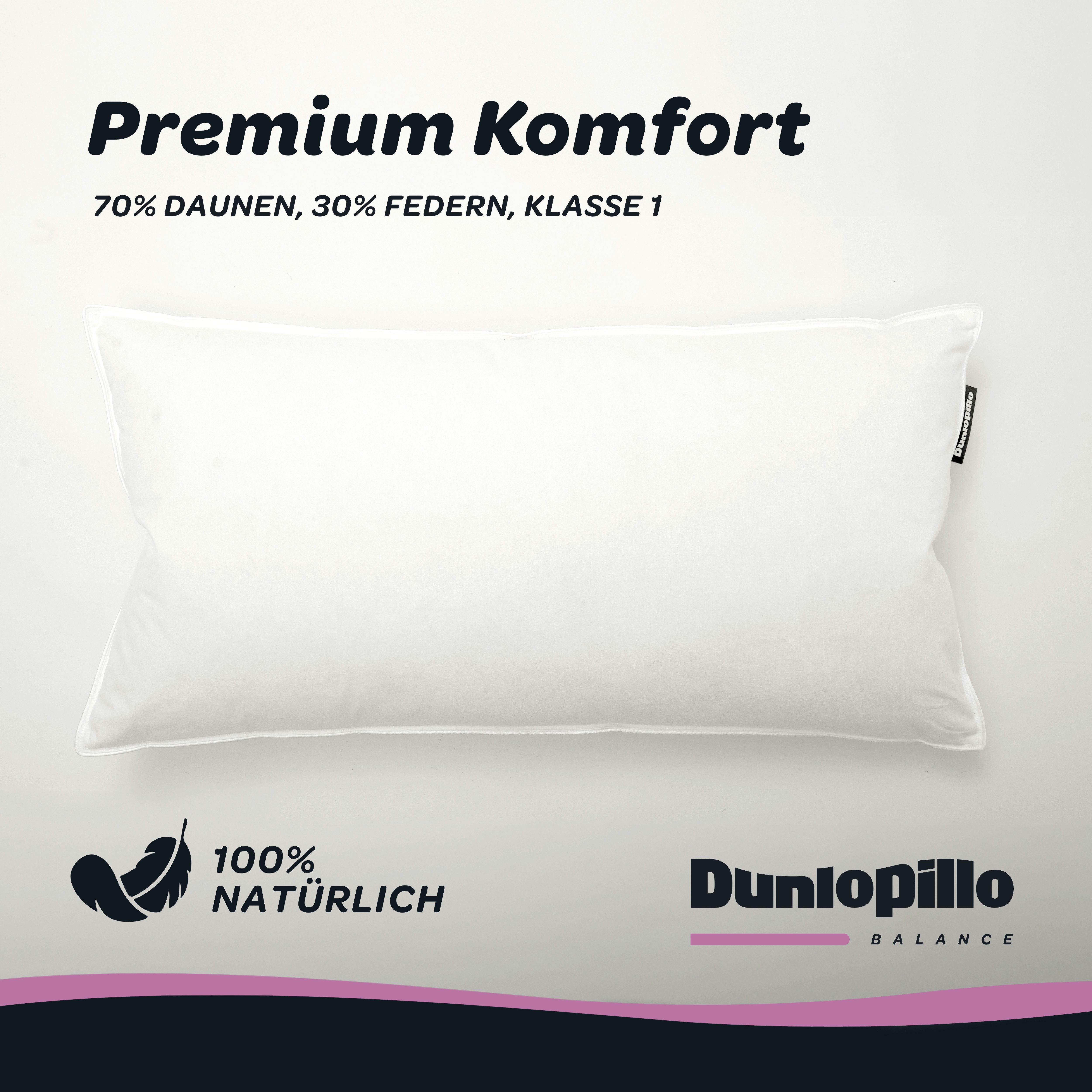 Dunlopillo Federkopfkissen Balance, Füllung: 70% Federn & 30% Daunen, Bezug: Baumwolle