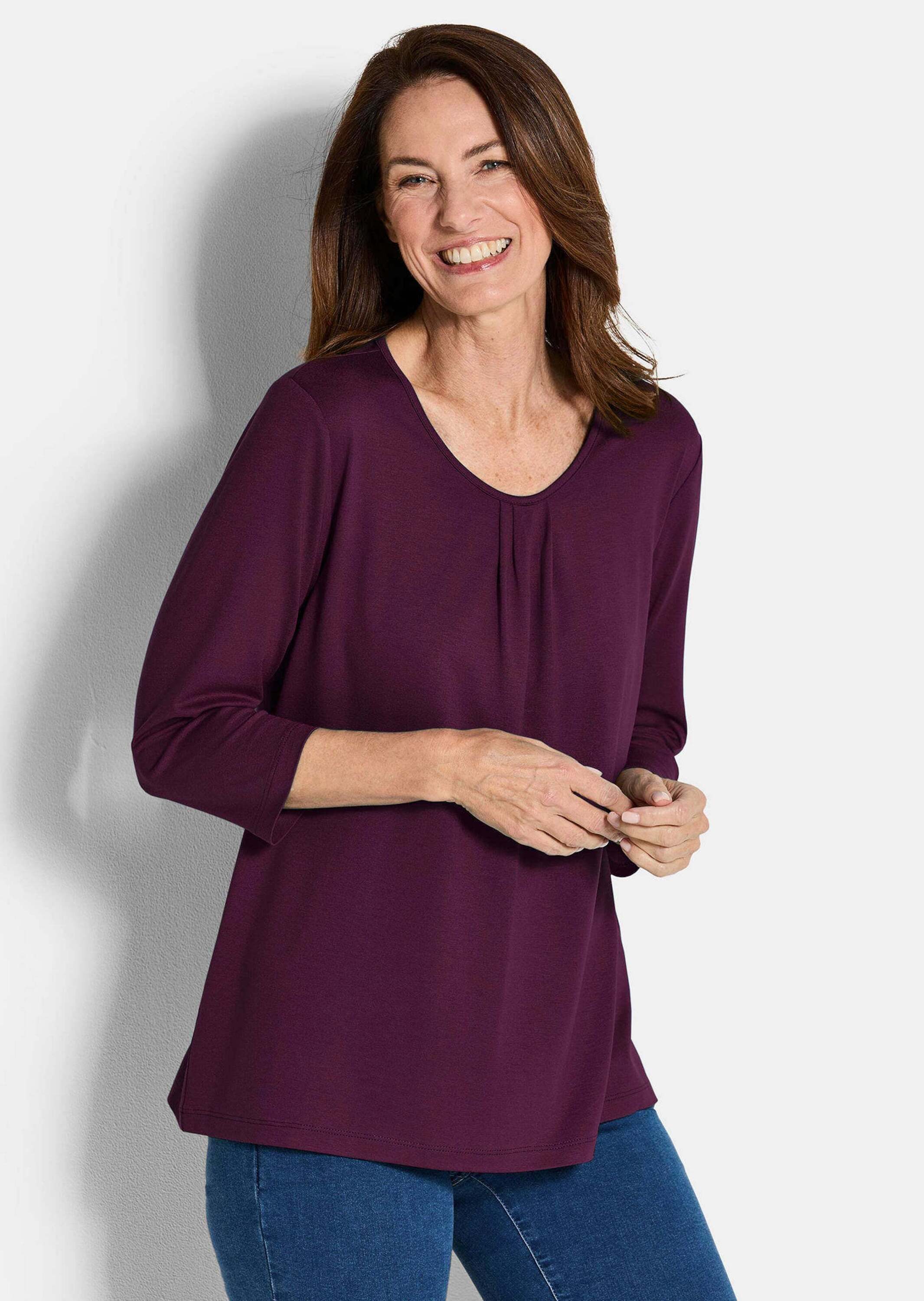 GOLDNER T-Shirt Viskose-Oberteil mit Halbarm Feminines Design mit Falten un günstig online kaufen