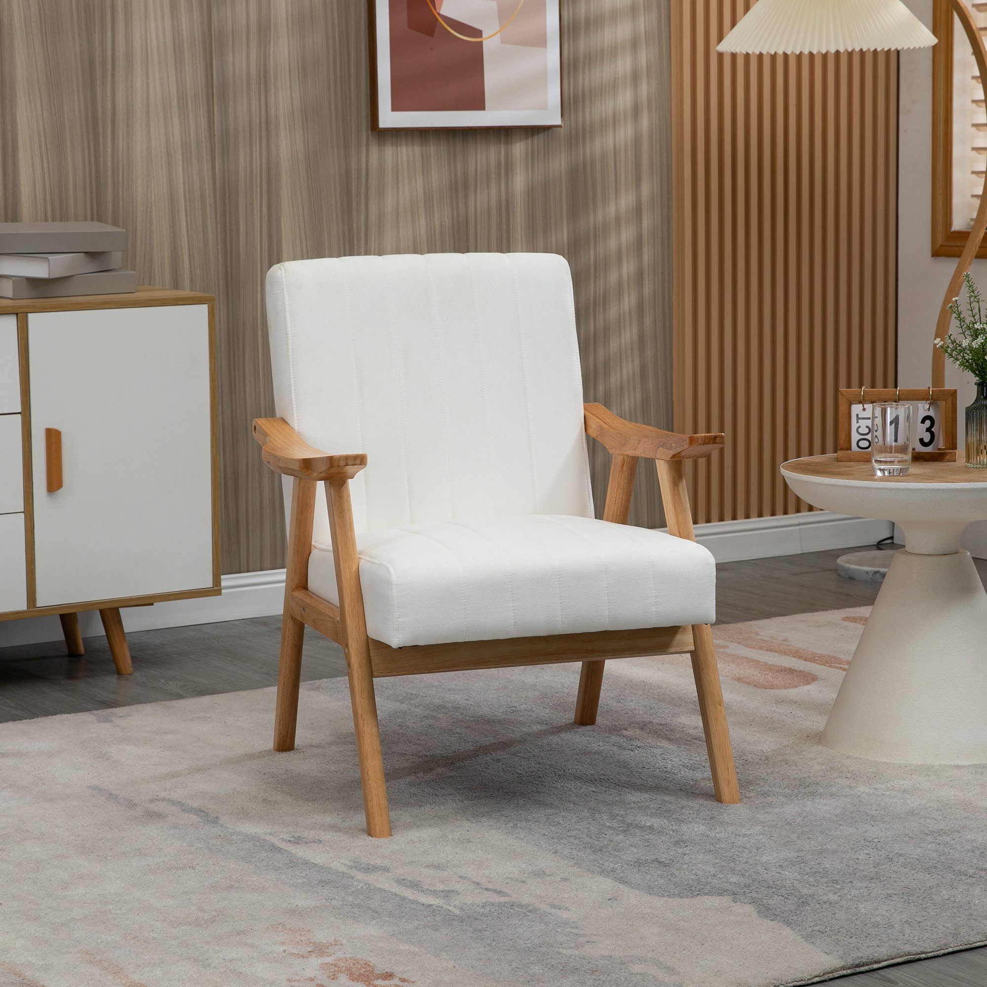HOMCOM Relaxsessel Sessel Wohnzimmer mit Gummiholzbeine, Polstersessel mit Samtoptik (Loungesessel, 1-St., Ohrensessel), Cremeweiß 68 x 74 x 82 cm