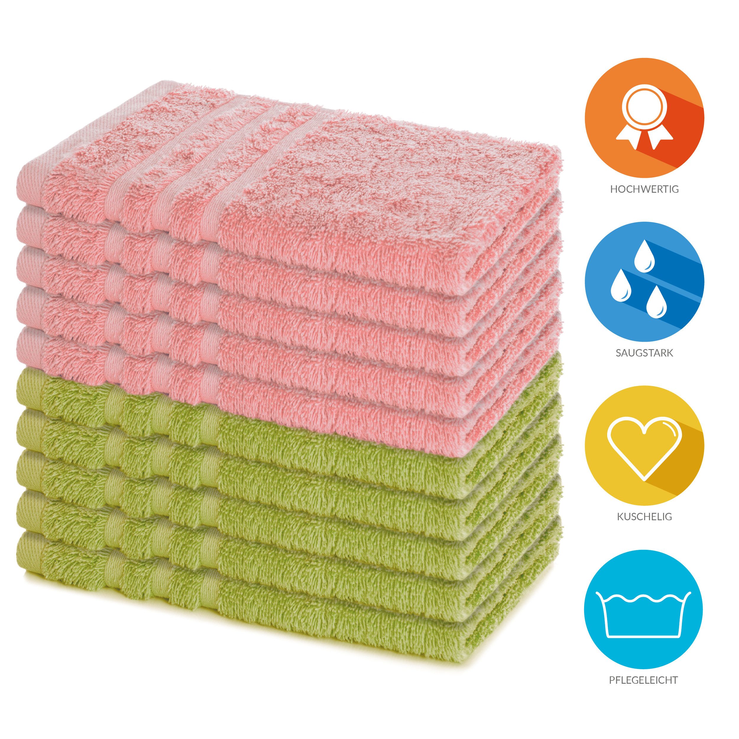 Lavea Gästehandtücher 30x50 cm, 10er Set Gästehandtuch, Elena-Frottee Handtuch, Gästetuch, (Set, 10-St), 500 g/m² Frottier, weich & saugstark, pflegeleicht