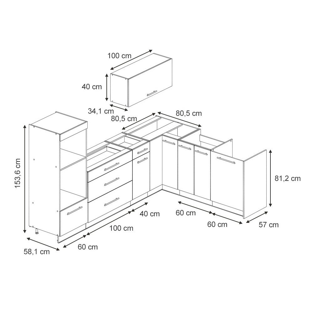Vicco Winkelküche Fame-Line, Goldkraft Eiche/Goldkraft Eiche, 287 x 51.6 cm ohne Arbe...