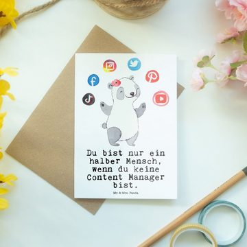 Mr. & Mrs. Panda Grußkarte Content Manager Herz - Weiß - Geschenk, Glückwunschkarte, Abschied, K, Hochglänzende Veredelung