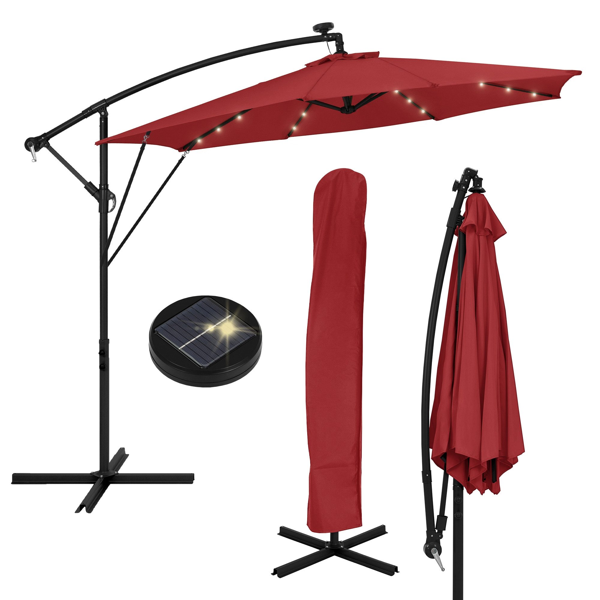 ML-DESIGN Sonnenschirm Ampelschirm mit/ohne LED Solar Ständer Abdeckung Windsicherung Ø300 cm, Gartenschirm UV50+ Sonnenschutz wasserabweisend 360° drehbar & neigbar