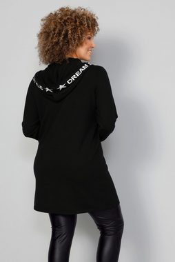 MIAMODA Wollpullover Long-Pullover Kapuze mit Schriftband Langarm