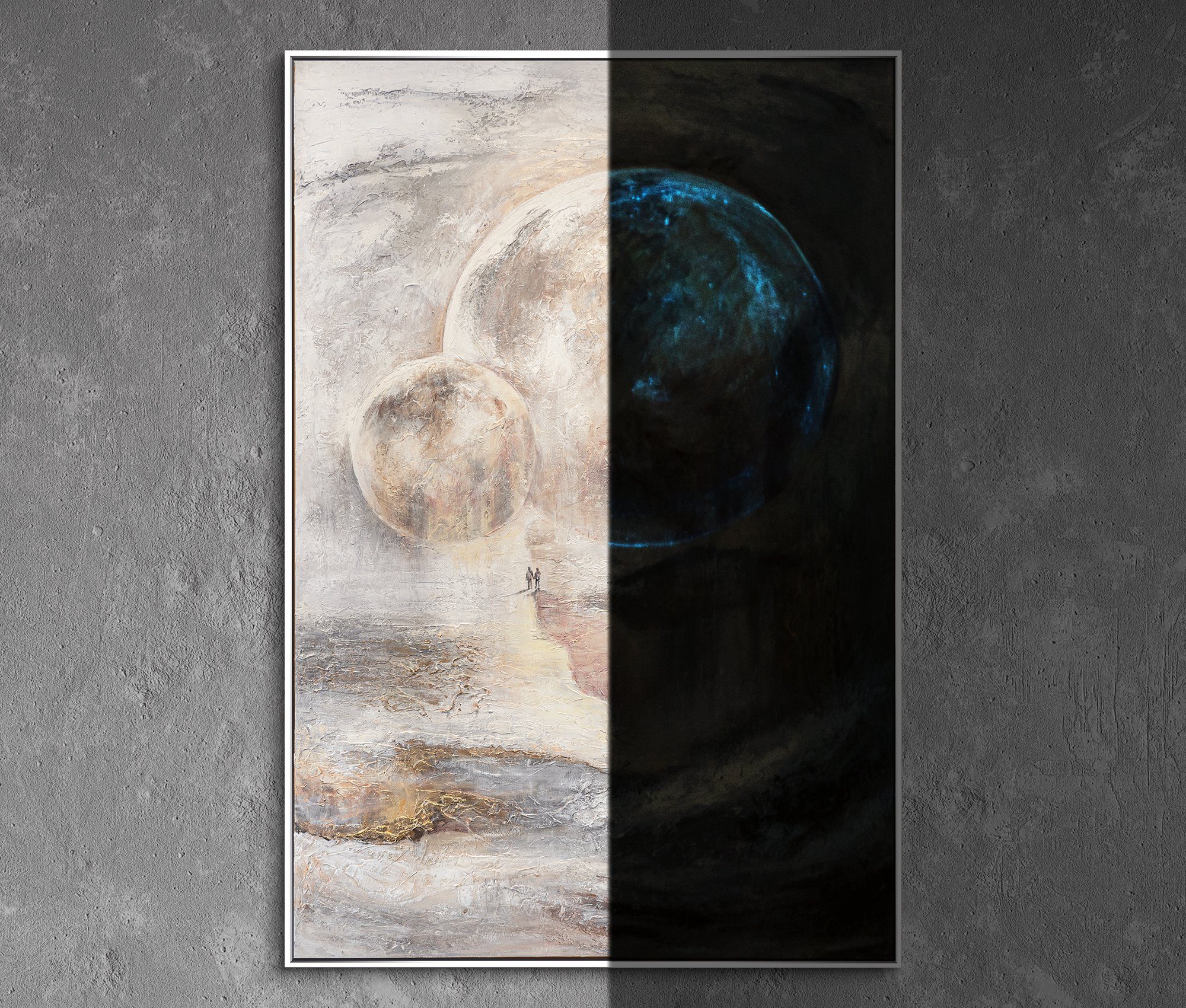 YS-Art Gemälde Sternenverbindung, Abstraktion Mit Rahmen in Weiß | Gemälde