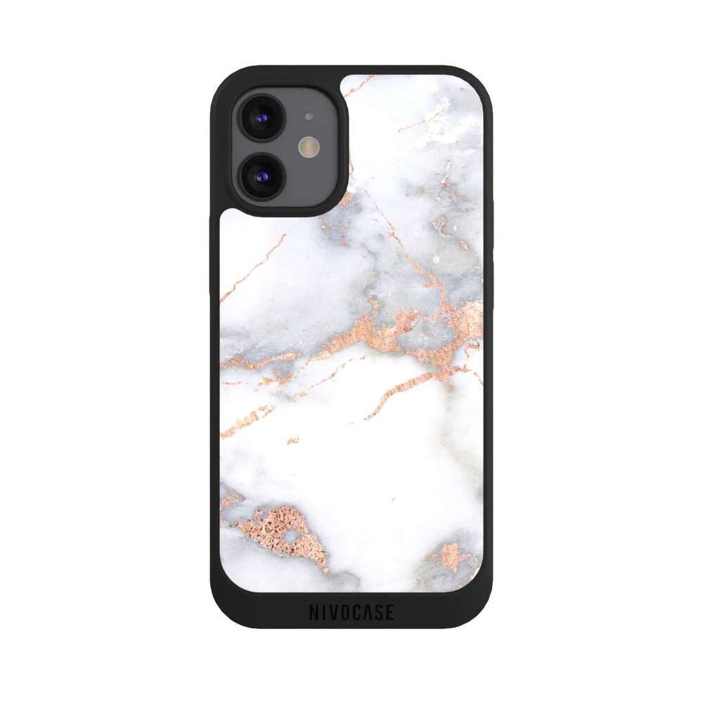 NIVOCASE Handyhülle Gold Marmor Glitzer Look White and Golden Marble Look, Apple iPhone 12 mini Handyhülle Hülle NIVOpure Case Schwarz