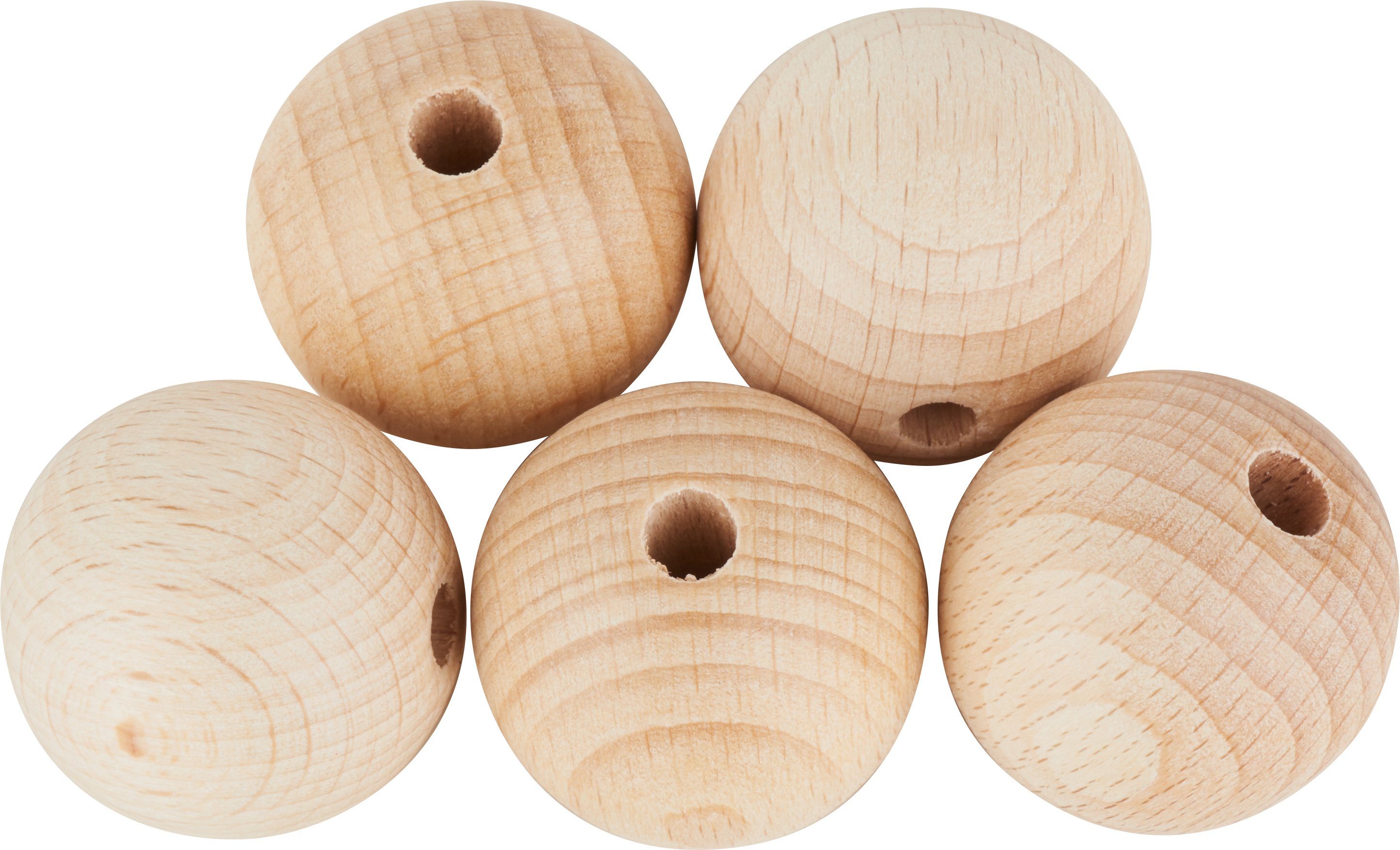 VBS Bastelperlen Holzkugeln, (5-tlg), durchgebohrt, Ø 30 mm