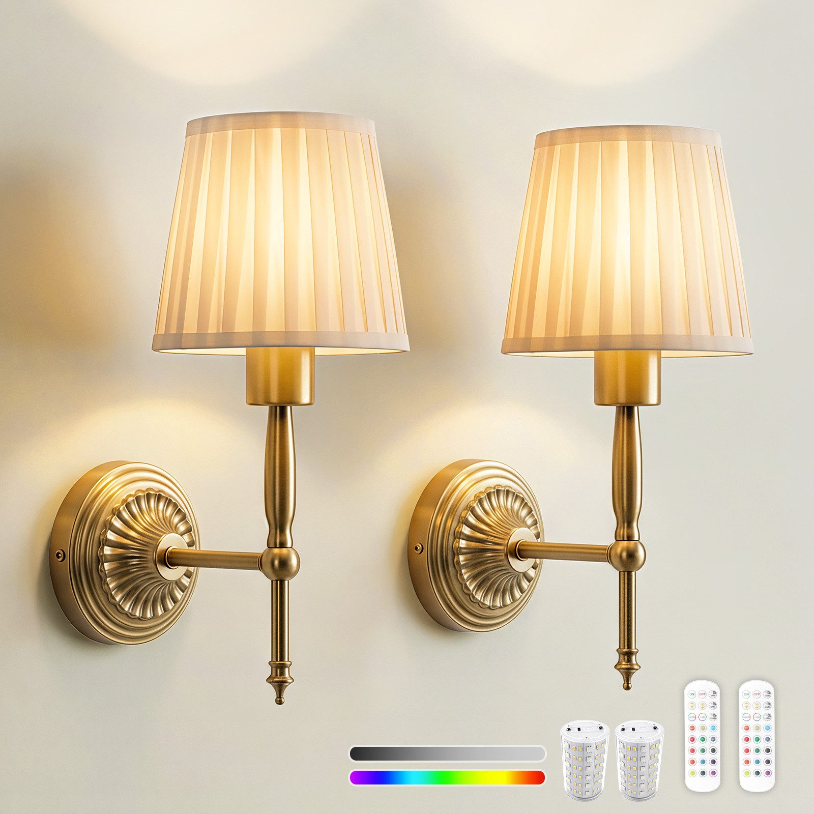 BLiTZWOLF LED Wandleuchte 2er Set Akku Wandleuchten Innen mit Fernbedienung, 15 Lichtmodi, RGB, Magnetische Wandlampe mit Timer und …