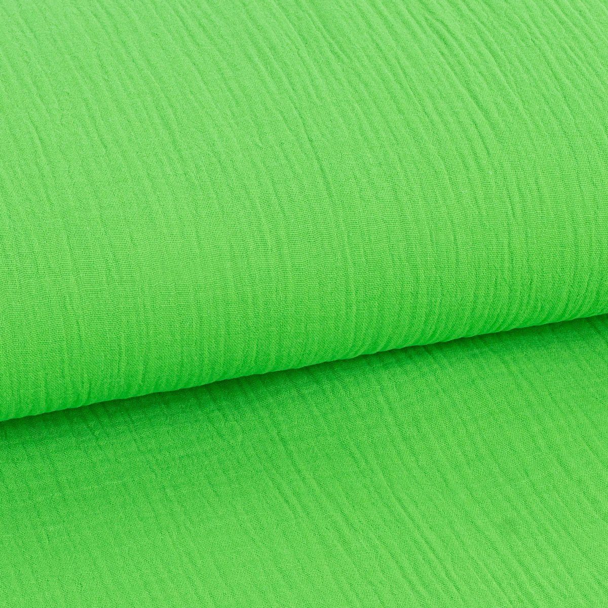 SCHÖNER LEBEN. Stoff Musselin Stoff Double Gauze NEON einfarbig grün 1,35m Breite, allergikergeeignet
