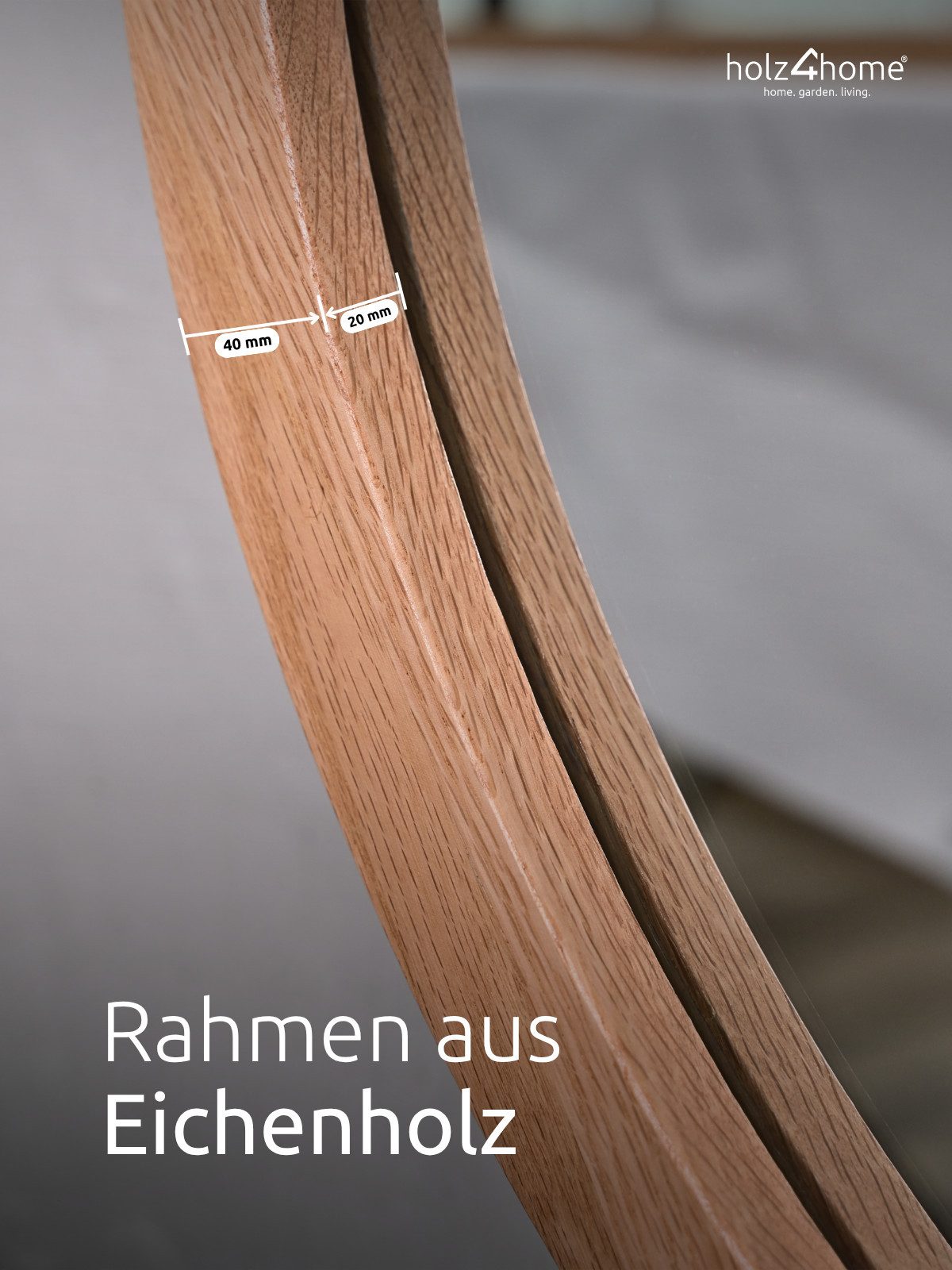 holz4home® Wandspiegel Rund mit Eichenholzrahmen I Runder Spiegel mit Massivholz Rahmen, inkl. Aufhängung
