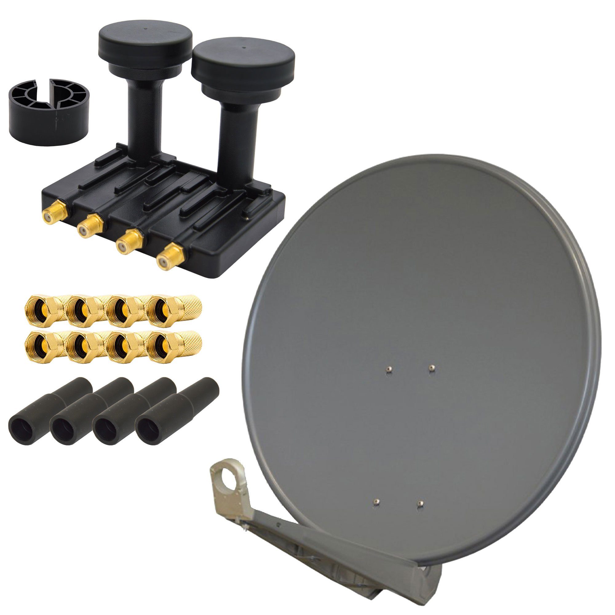 PremiumX DELUXE80 Alu 80cm Digital SAT Schüssel Anthrazit + Monoblock Quad LNB SAT-Antenne