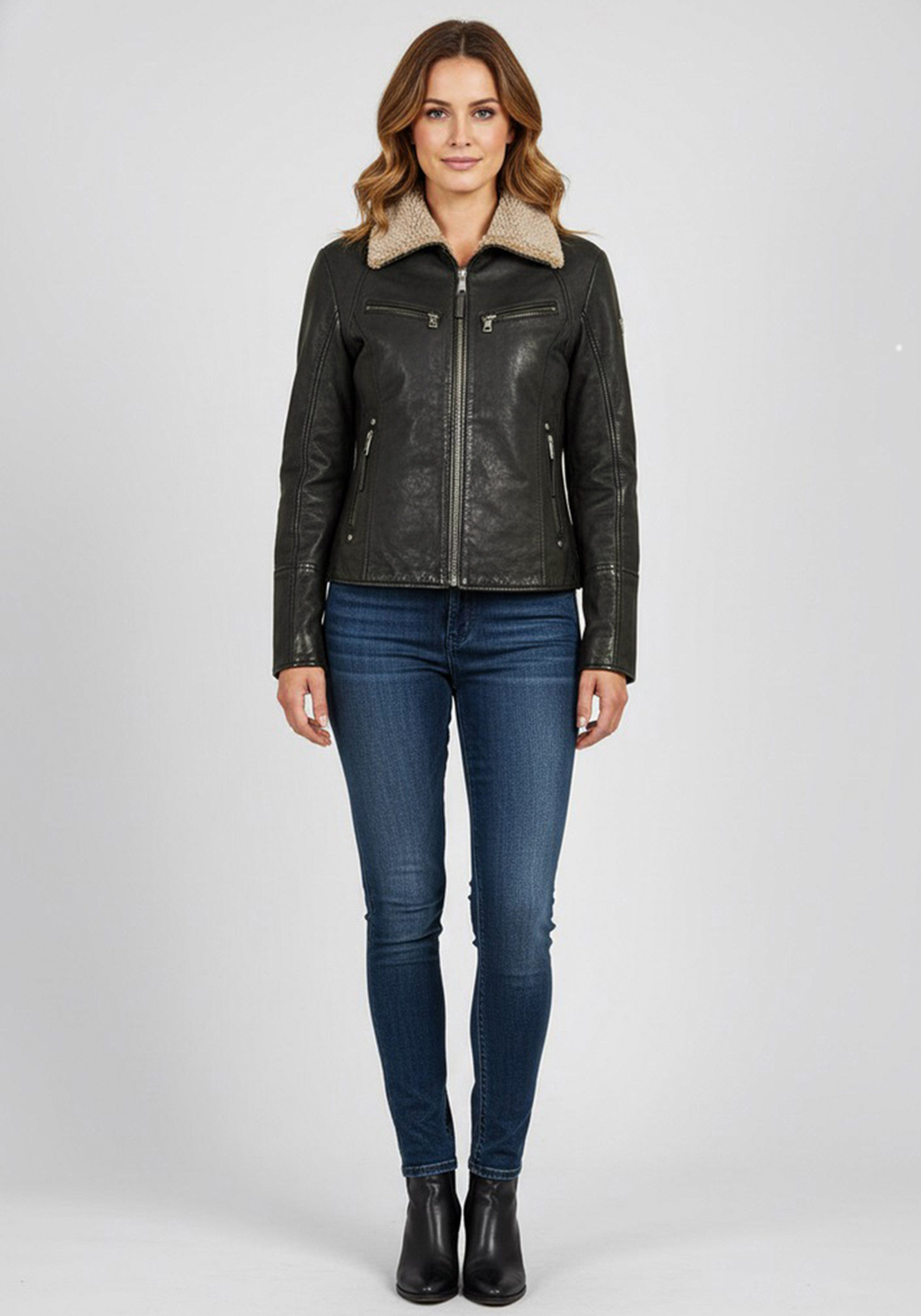 Mauritius Lederjacke MWNaedda mit hochschließendem Kragen mit Teddyplüschbesatz - wärmend