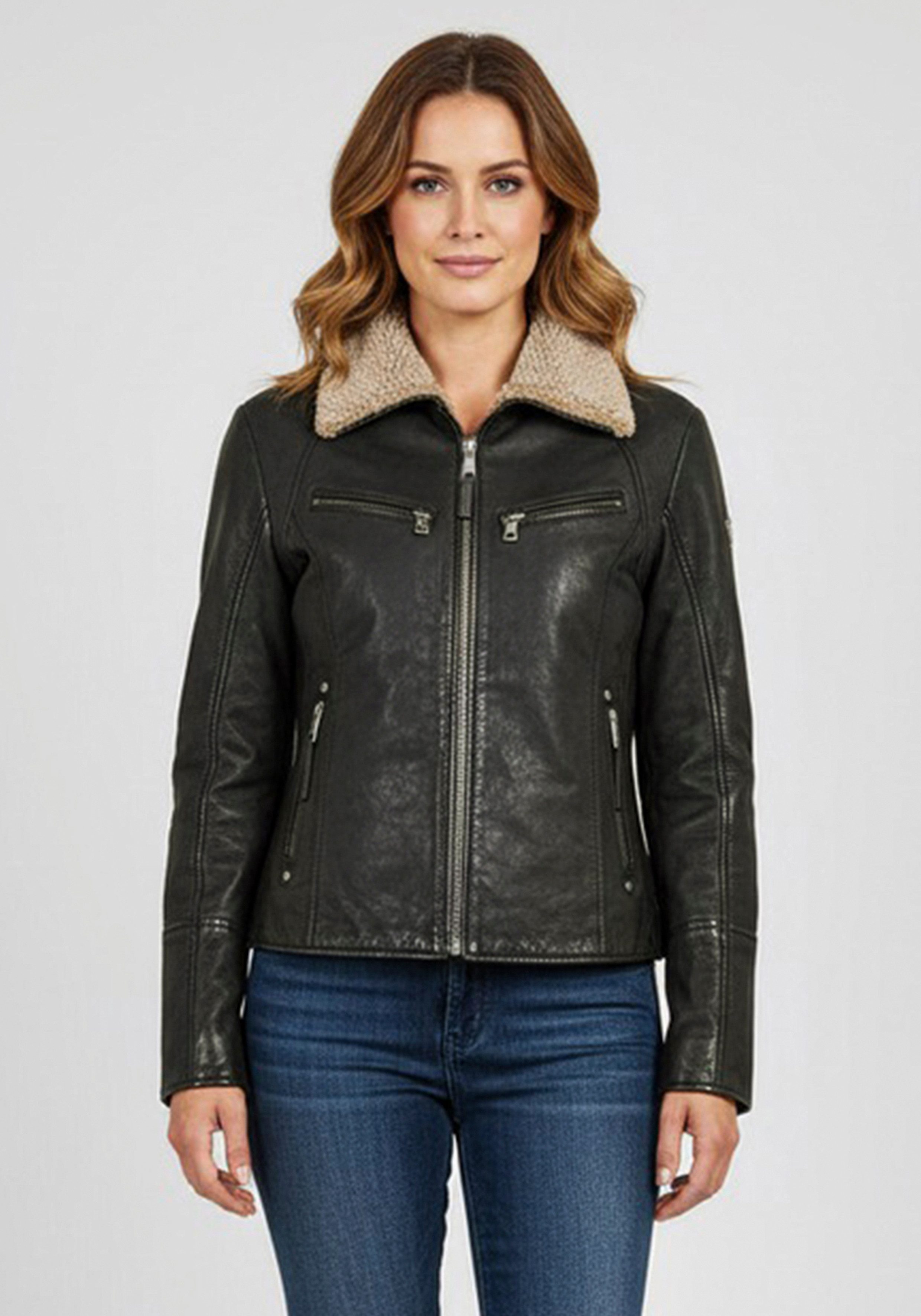 Mauritius Lederjacke MWNaedda mit hochschließendem Kragen mit Teddyplüschbe günstig online kaufen