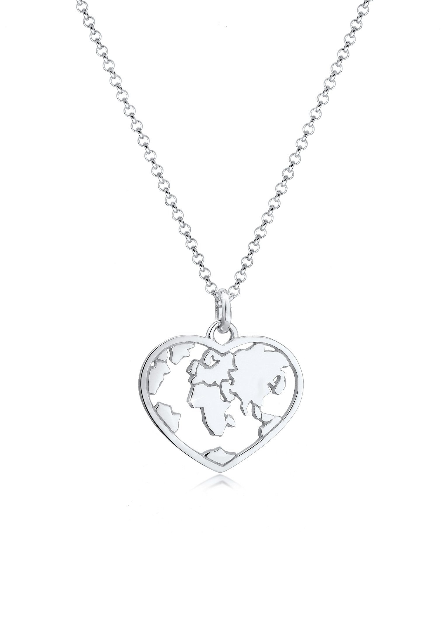 Elli Kette mit Anhänger Herz Weltkugel Globus Erbskette Trend 925 Silber