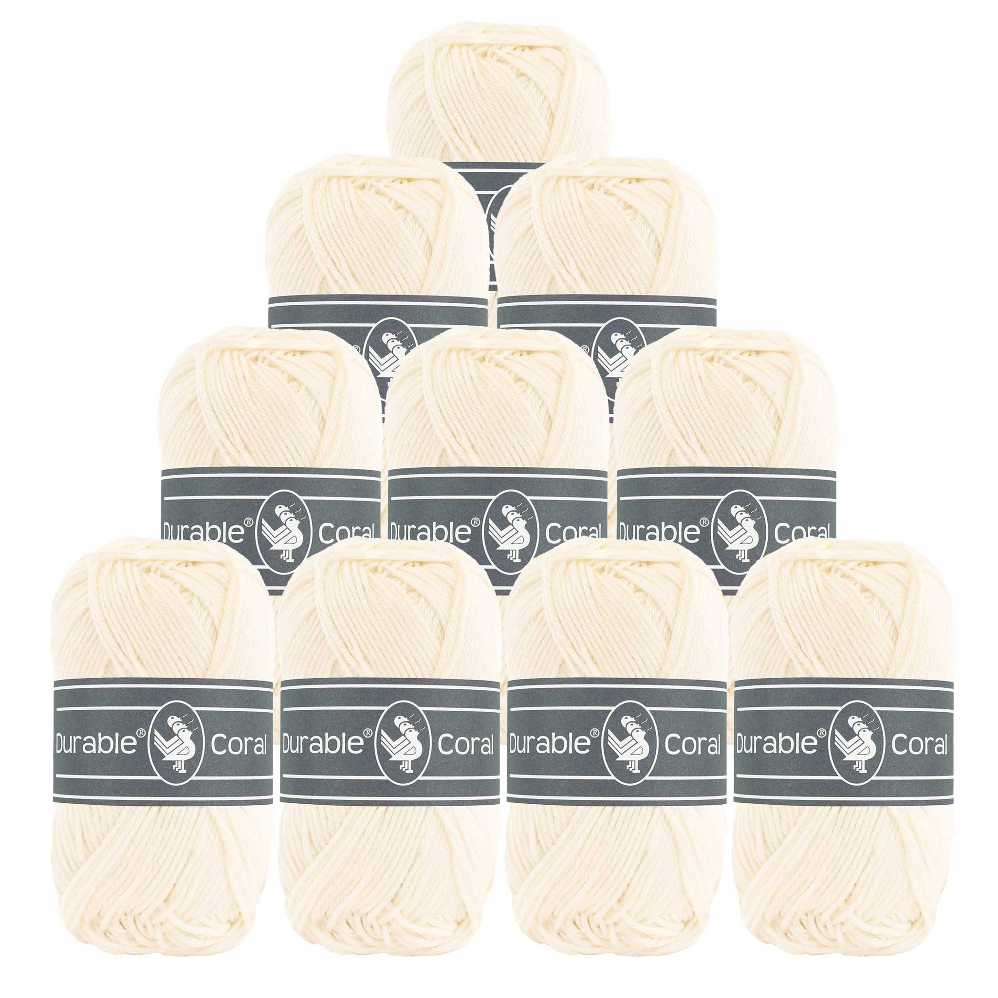 Durable® Yarn 10 x 50g Strick- u. Häkelgarn Durable Coral Baumwolle Sommergarn Häkelwolle, 1250 m (Sparpaket (10 Knäuel je 50g), 326 reinweiß