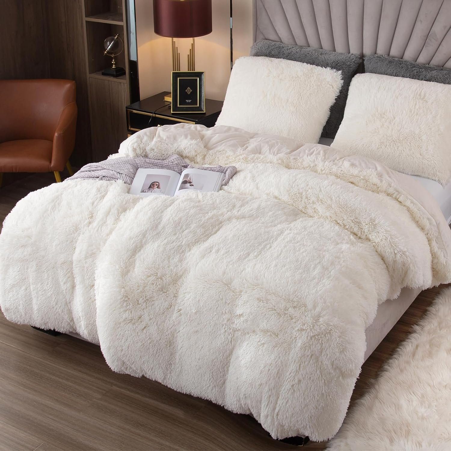 Bettwäsche Plüsch mit Felloptik,Warme flauschige Kissenbezug 80x80 Weiß Bettwäsche,Extra Mutoy, Bettbezug, Deckenbezug und Reißverschluss Flanell