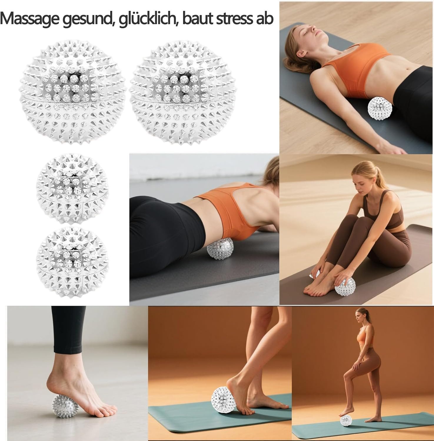 FELIXLEO Massageball 4 Stück Igelball Massageball Set mit Akupressurringen, 18-tlg. – Bild 4 von 4
