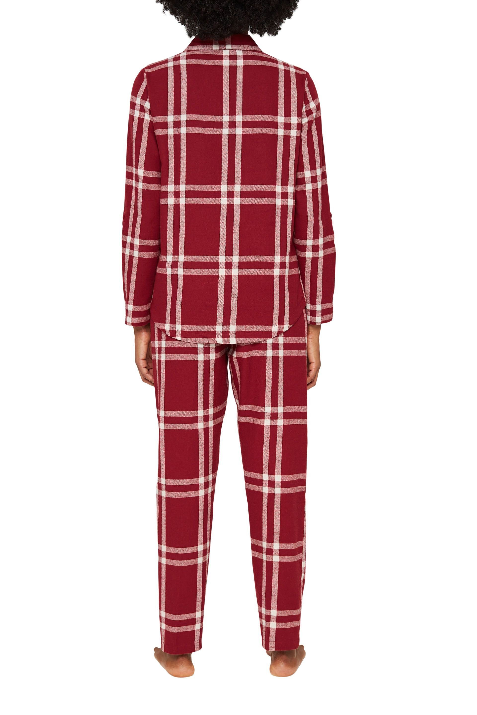 red Karierter Esprit Pyjama Flanell-Pyjama cherry