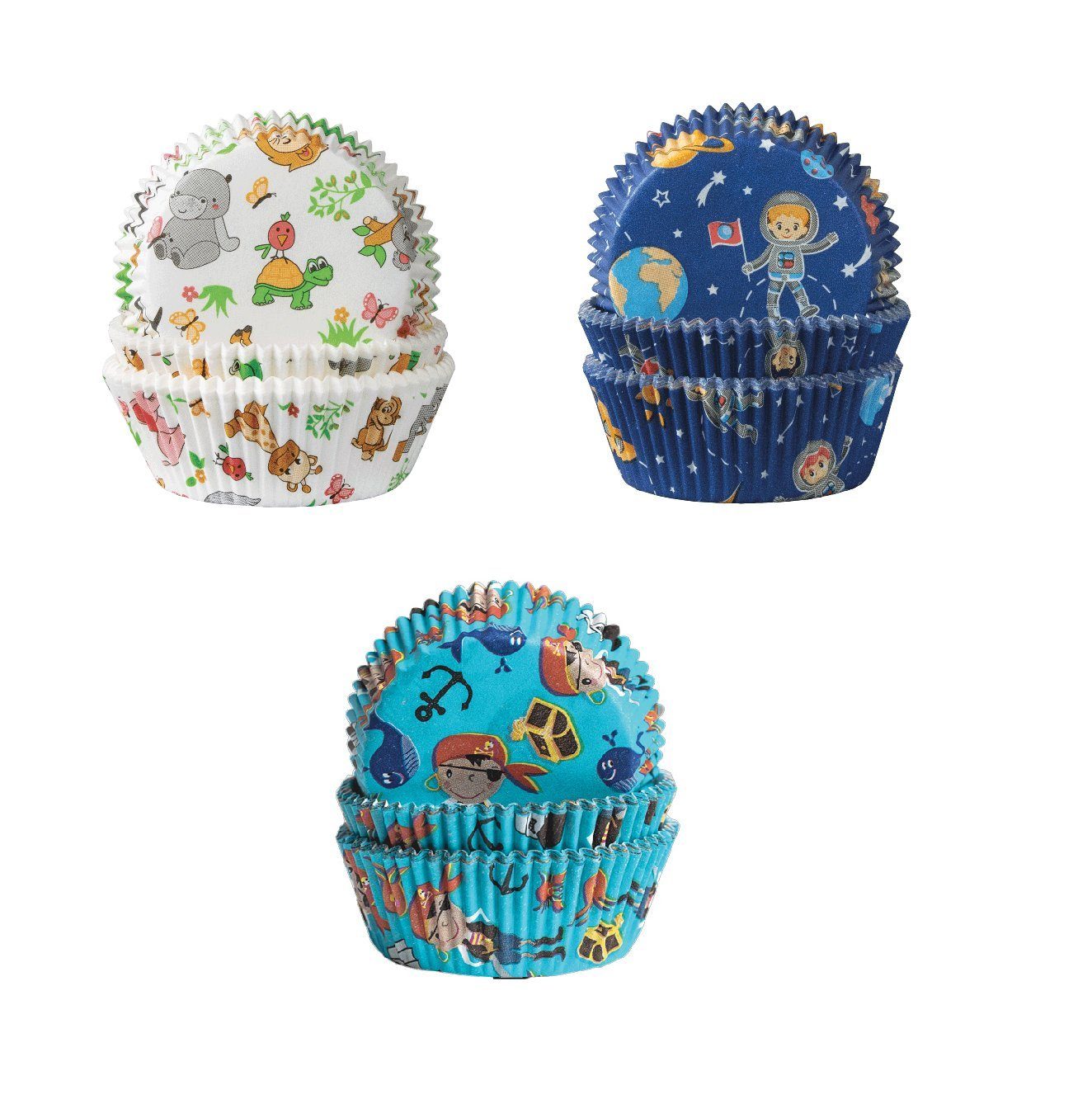 Demmler Muffinform Backformen Set - 3er Abenteuer, Sets mit verschiedenen Motiven aus Papier - Made in Germany