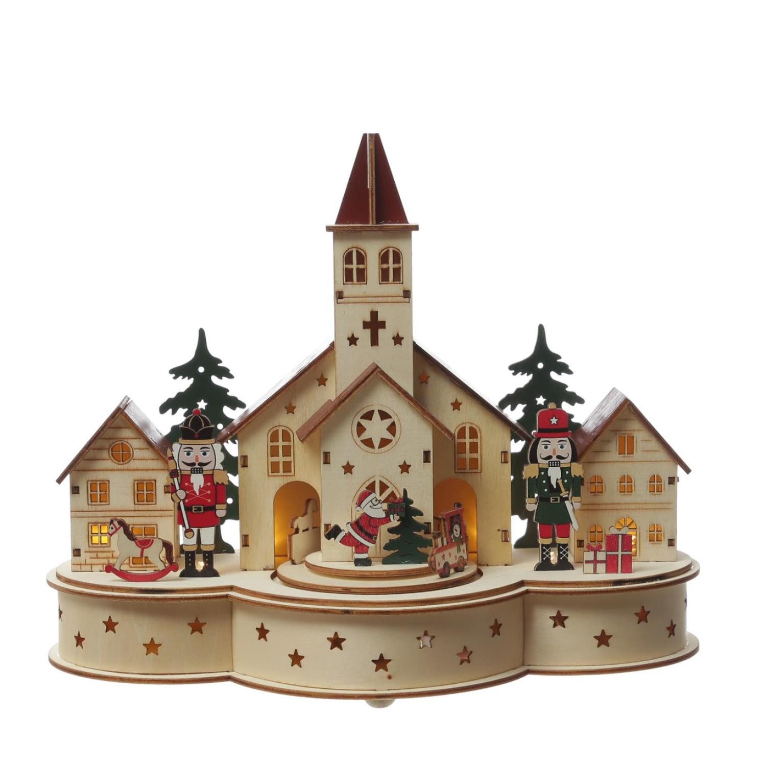 MARELIDA Weihnachtsdorf LED Holz Weihnachtsstadt mit Musik und fahrendem Zu günstig online kaufen