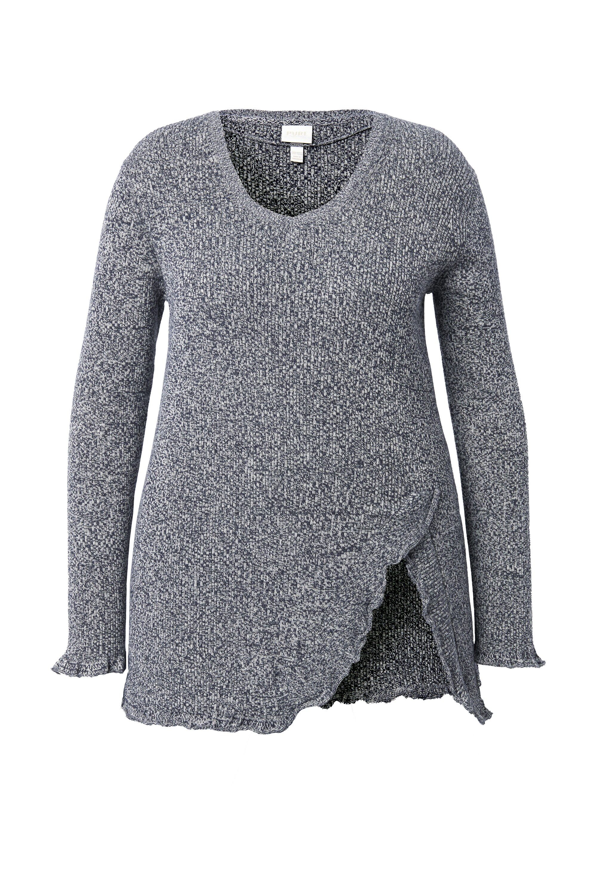 Ulla Popken Strickpullover Pullover Volants V-Ausschnitt Langarm Biobaumwol günstig online kaufen