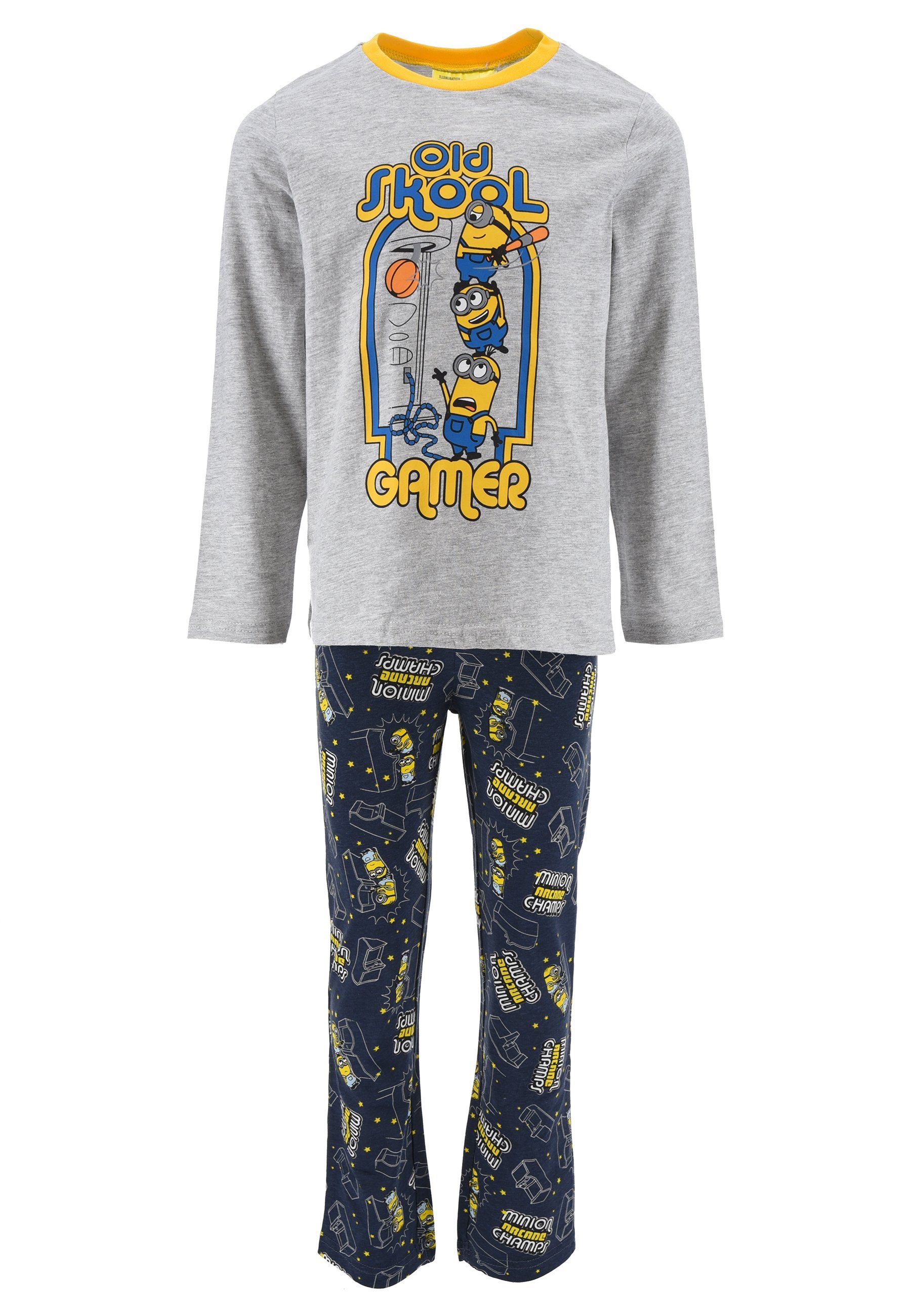 Minions (2 Schlafanzug Pyjama Kinder Jungen Grau tlg) Schlaf-set