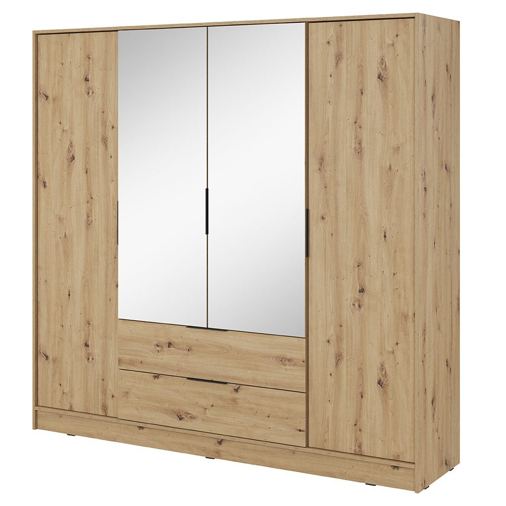 Lomadox Kleiderschrank KNOCK-160 in Eiche Nb., 2 Spiegeltüren, 2 Türen, 2 Schubkästen, 206 cm breit