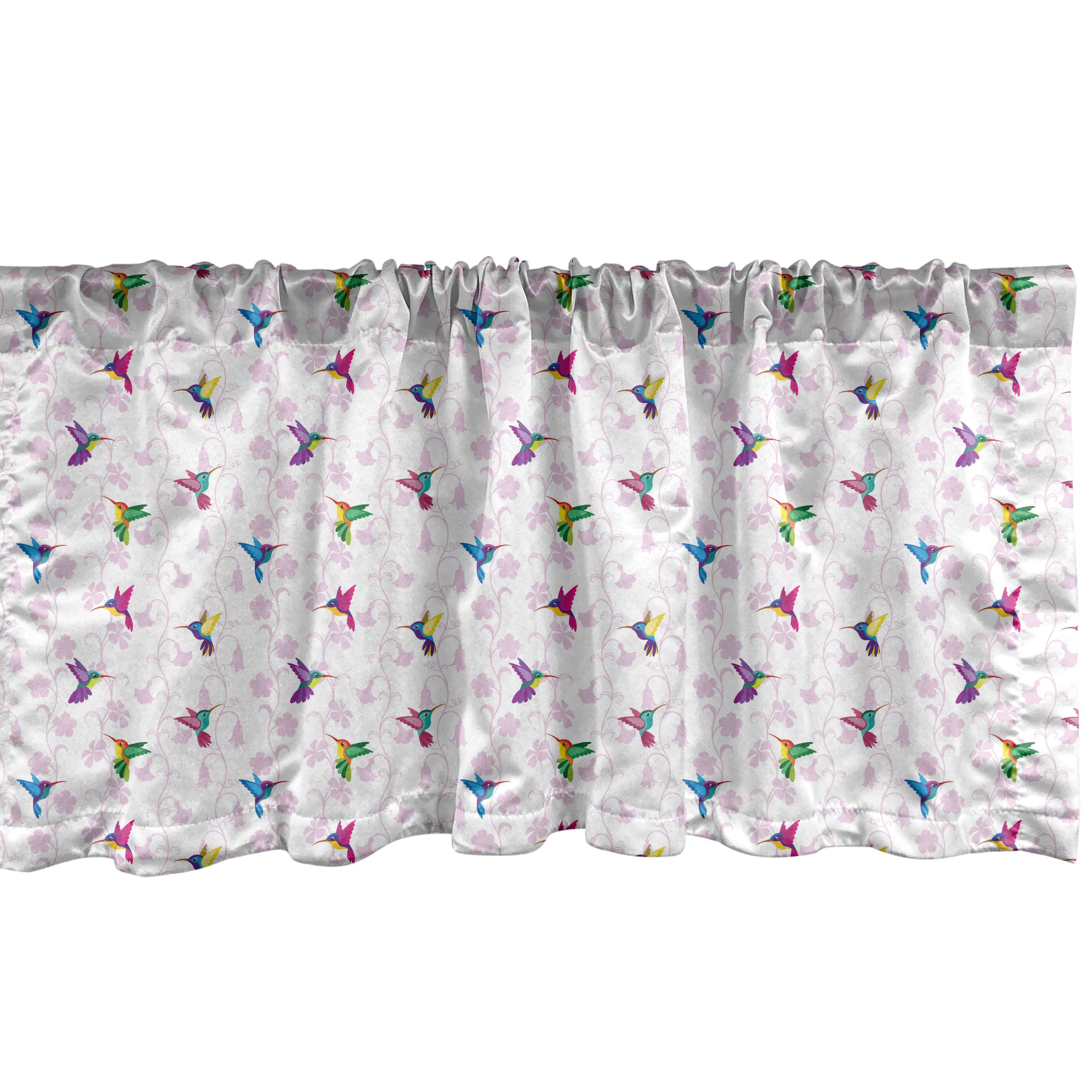 Scheibengardine Vorhang Volant für Küche Schlafzimmer Dekor mit Stangentasche, Abakuhaus, Microfaser, Botanisch Blumen und Kolibri