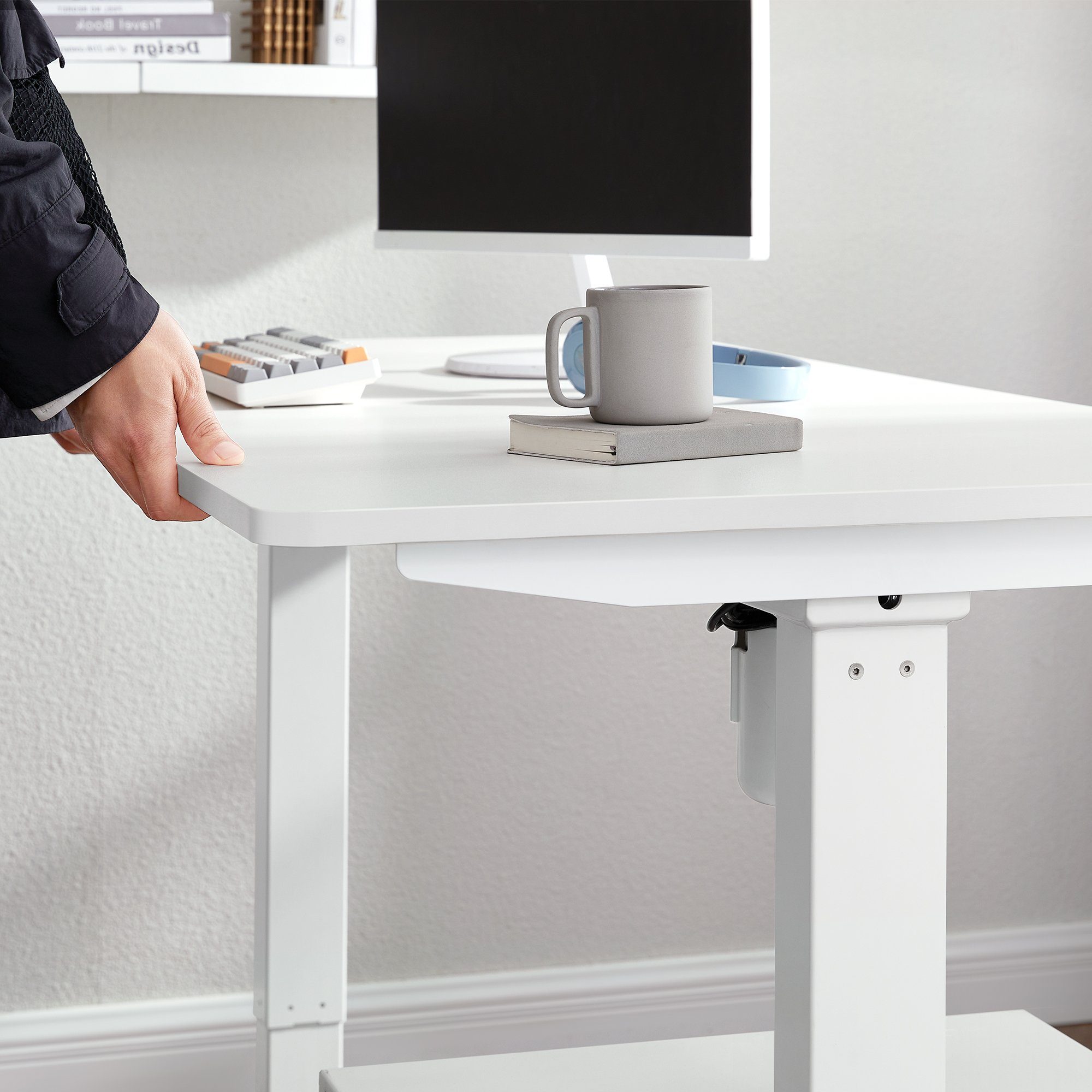 Schreibtischplatte weiß SONGMICS elektrischen, Ohne Schreibtisch Tischgestell für Tischplatte
