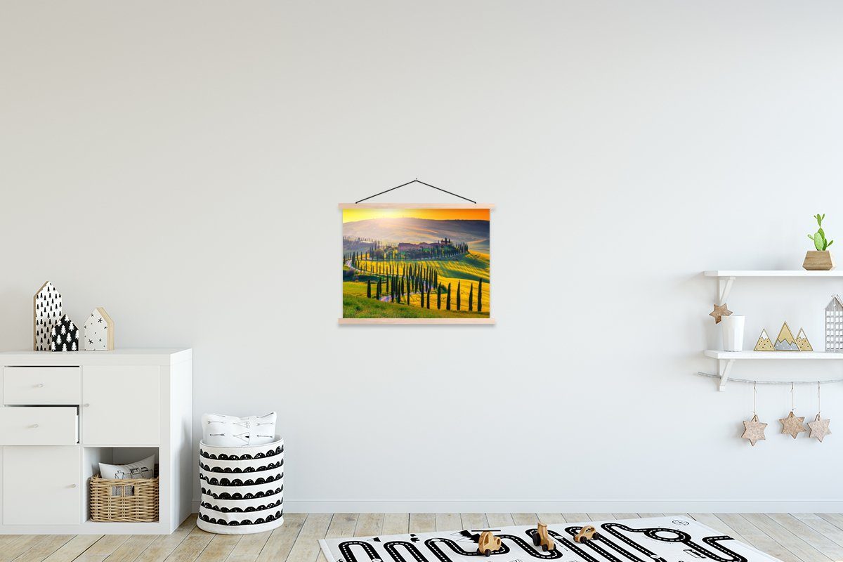 MuchoWow Poster Gras - Sonne - Hügel - Landschaft, (1 St), Posterleiste, Textilposter für Wohnzimmer, Bilderleiste, Magnetisch