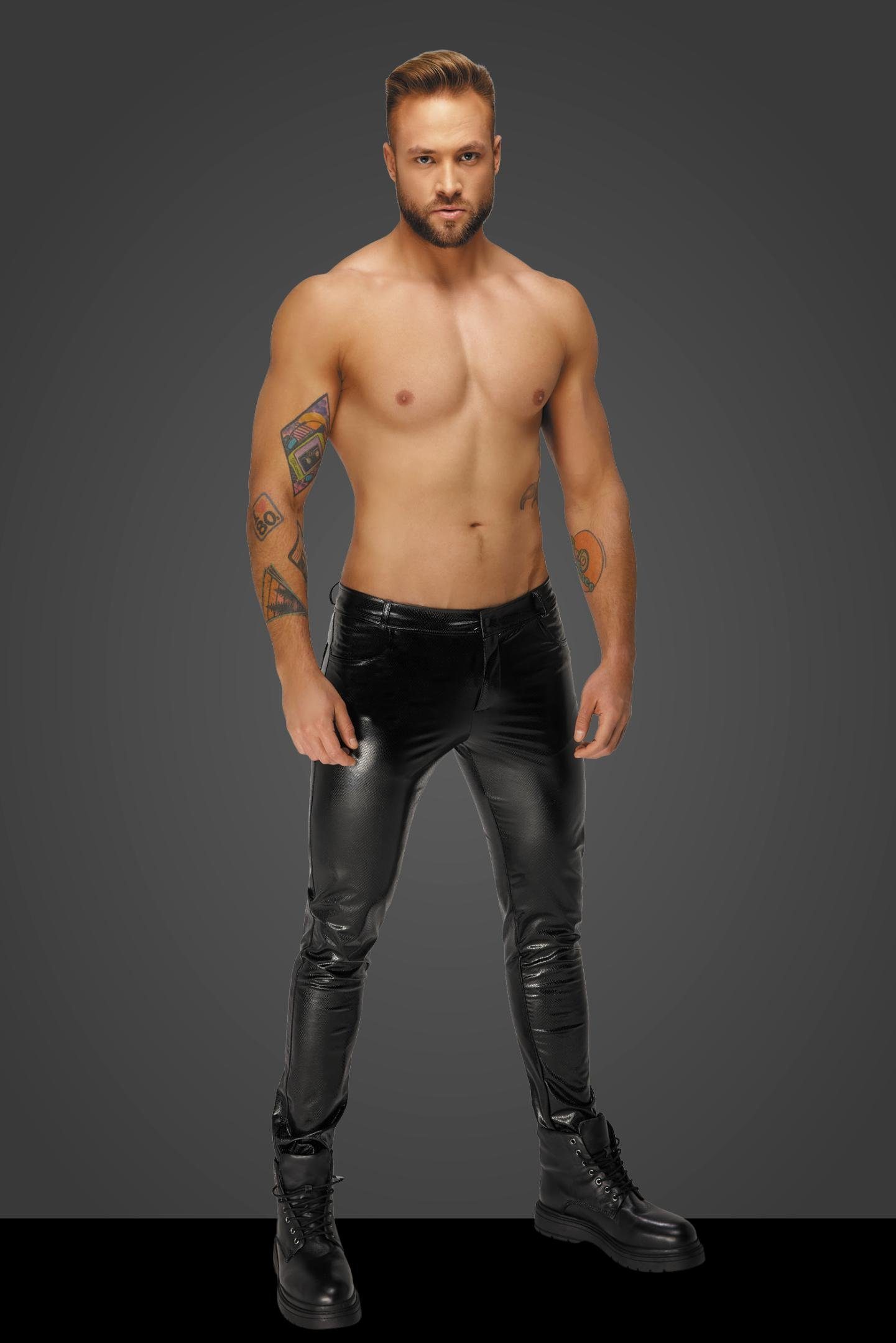 Noir Handmade Men Lederimitathose Herren-Hose in schwarz - S