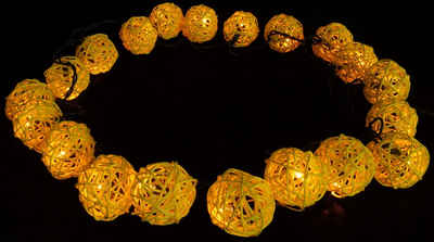 Guru-Shop LED-Lichterkette Rattan Ball LED Kugel Lampion Lichterkette - gelb