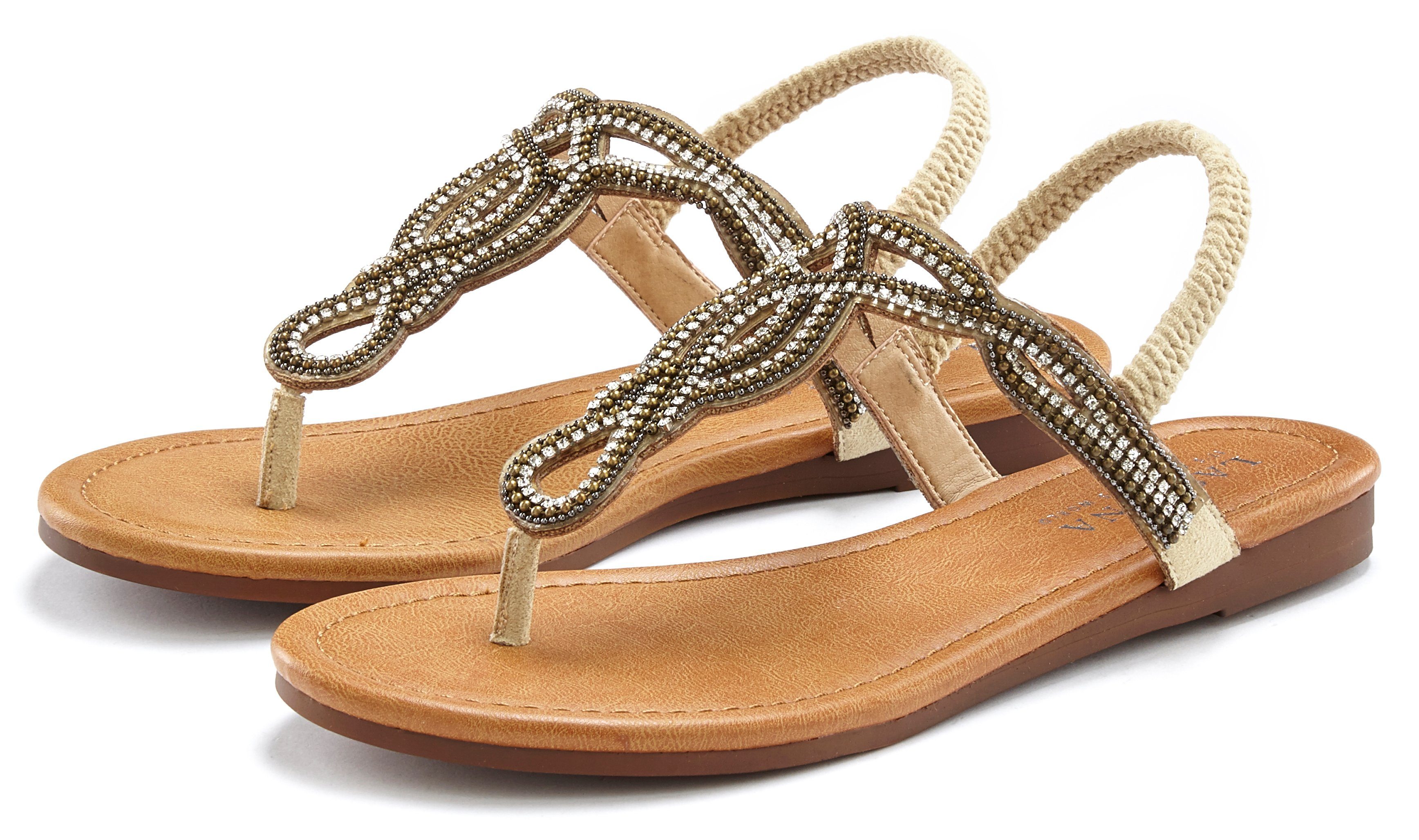 LASCANA Zehentrenner Sandale, Pantolette mit Schmucksteinen in Glitzer-Opti günstig online kaufen