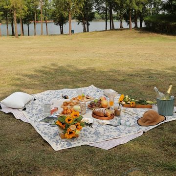 Picknickdecke Retro Retro florales blaues florales Picknicktuch Picknickmatte, AUKUU, Hintergrundtuch Frühling Camping Outdoor Ausflug