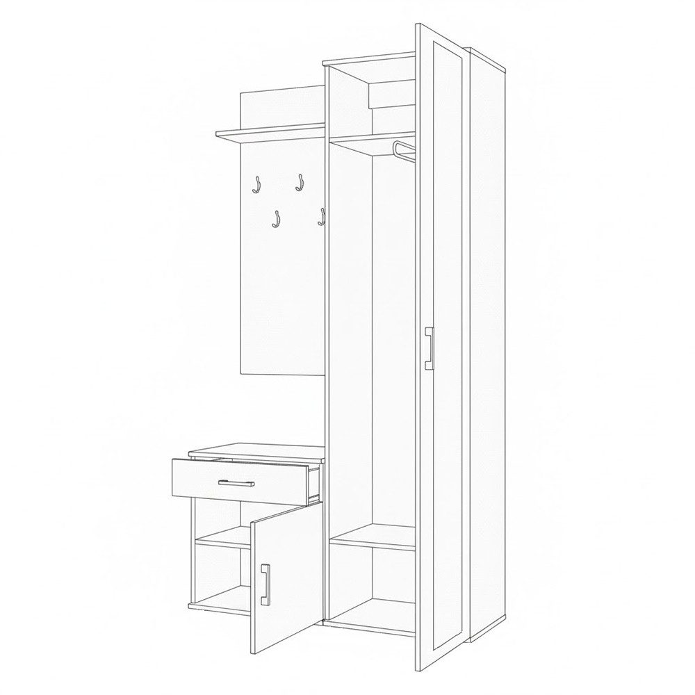 Masseno Garderobenschrank VENTO 100 x 180,5 cm Flurmöbel mit Spiegel und 1 Tür Grau