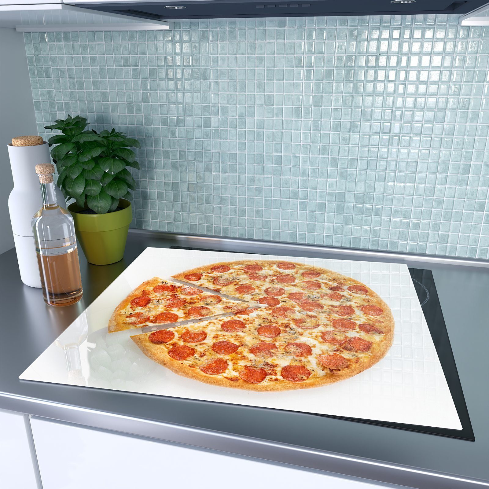 (1 Spritzschutz Gute Herdabdeckplatte Pizza, tlg) Glas Primedeco aus Glas, Herd-Abdeckplatte