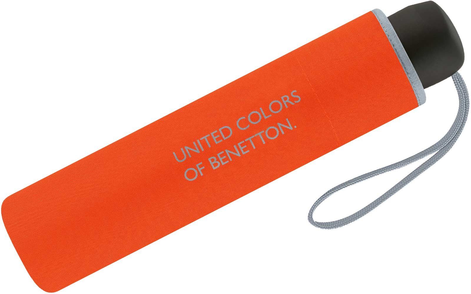 mit Saum Super uni, - Benetton orange-grau Colors of kontrastreichem Taschenregenschirm Modefarben Mini leuchtende United